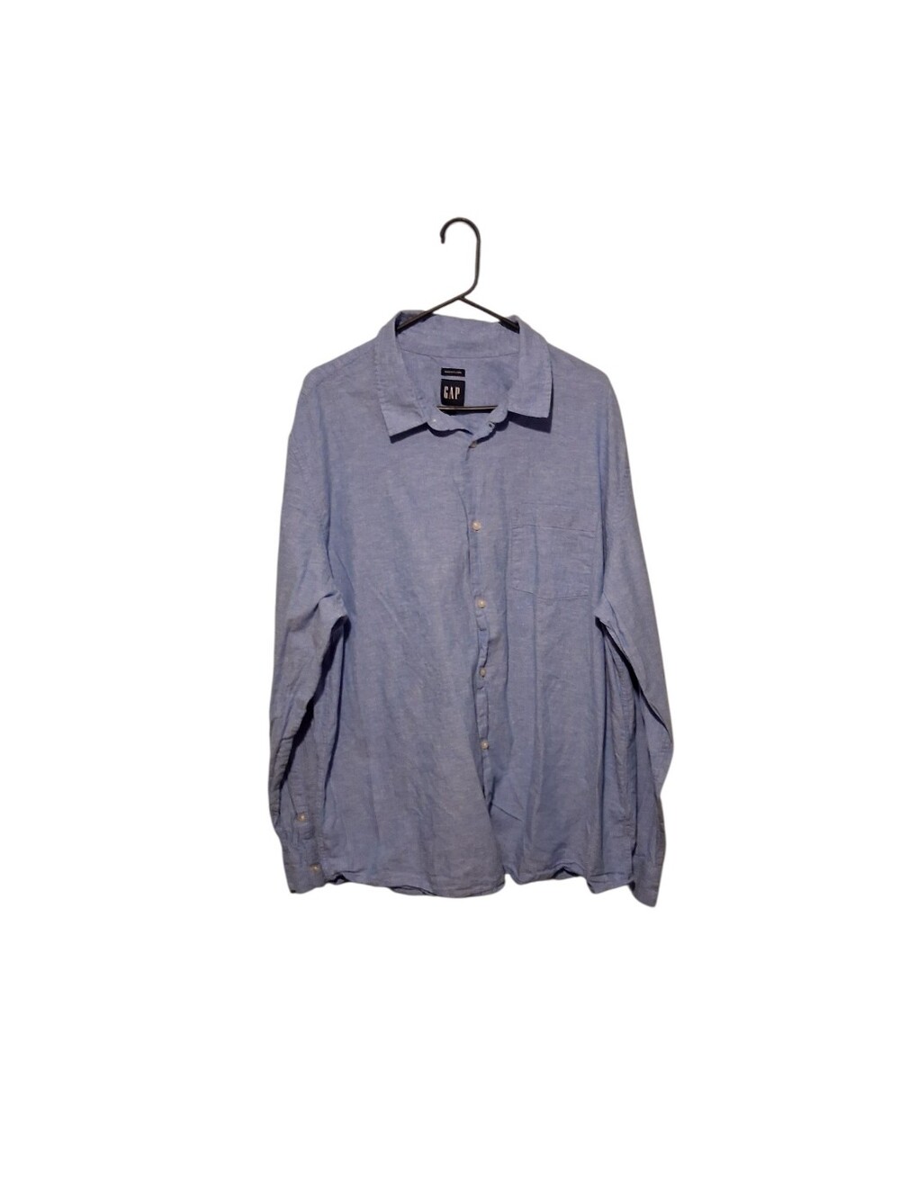 Gap Linen Blend Shirt XXL Blue Button Front Long Sleeve Preppy Coastal Old Money